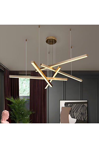 ALC-Shop Κρεμαστός πολυέλαιος LED GINEVRA 31W με τηλεχειριστήριο, 5 στοιχεία, Ψυχρό/Ζεστό/Ουδέτερο φως, Χρυσό