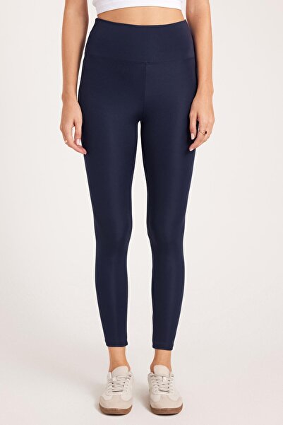 Tudors Kadın Slim Fit Dar Kesim Scuba Kumaş Beli Lastikli Lacivert Tayt