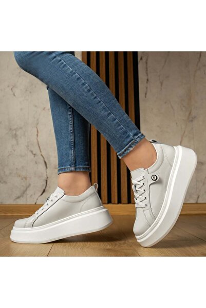 BMoD Pantofi casual albi pentru femei din piele naturală cu talpă groasă MOD1...