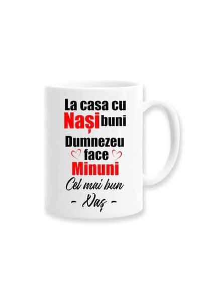 OEM Cană personalizată pentru nași cu mesajul: „În casa nașilor buni, Dumneze...