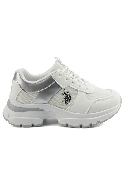 U.S. Polo Assn. Women's White Low-Top Sneakers - Stylish Shimmer Design, Perfect for a Cute Outfit