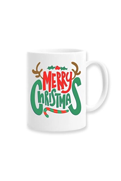 OEM Personalized Mug with Message: Merry Christmas, Green-Red Text Model, Betaprint, 330ml, White, Ceram