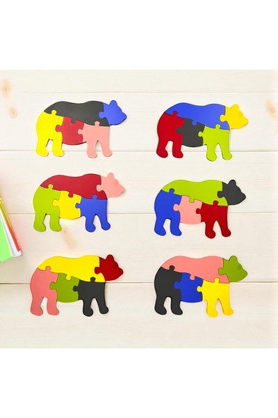 Pemina لغز خشبي ملون من 5 قطع مع شكل دب (6 قطع)