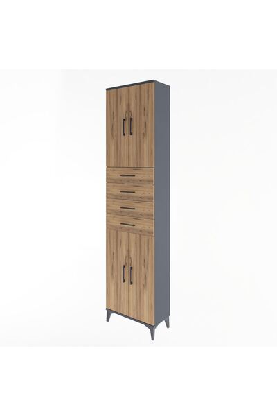Dienni Arges Dolap 4 Raflı 4 Çekmeceli 4 Kapaklı 60x30x243 Antrasit-Çam