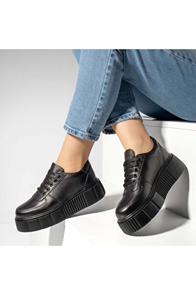 Modlet.ro Pantofi sport damă din piele neagră cu talpă groasă MOD13253