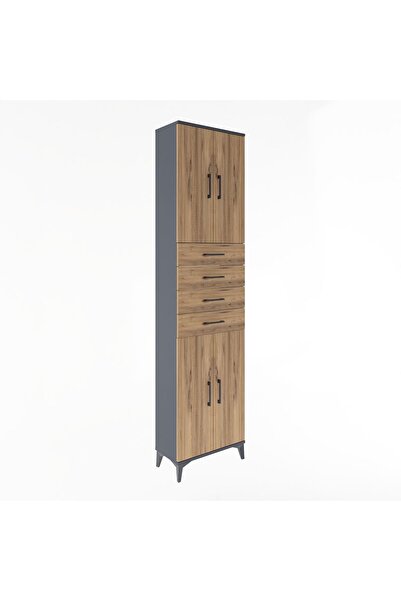 Dienni Arges Dolap 4 Raflı 4 Çekmeceli 4 Kapaklı 60x30x243 Antrasit-Çam