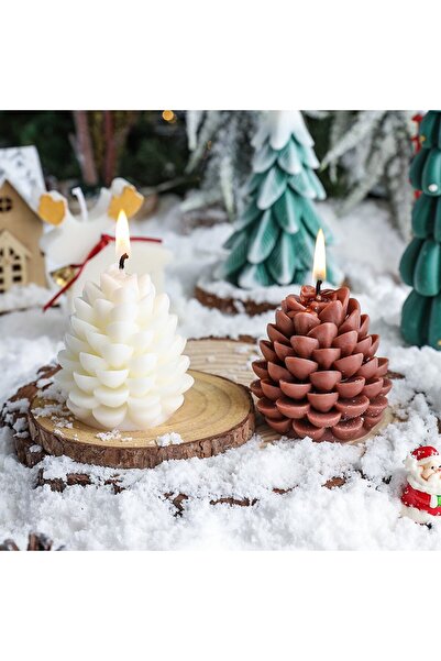Flippy Lumânare parfumată de Crăciun, Flippy, Con de pin, Ceară de soia, Cadou de Crăciun, 7 x 6,5 x 6,5 cm, Alb