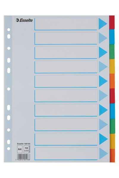 Esselte recycled and cardboard dividers A4 10 keys multicolor