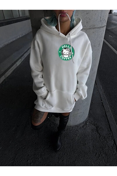 Exbob Three Thread Combed Cotton Long Sleeve Hooded Sweatshirt - White