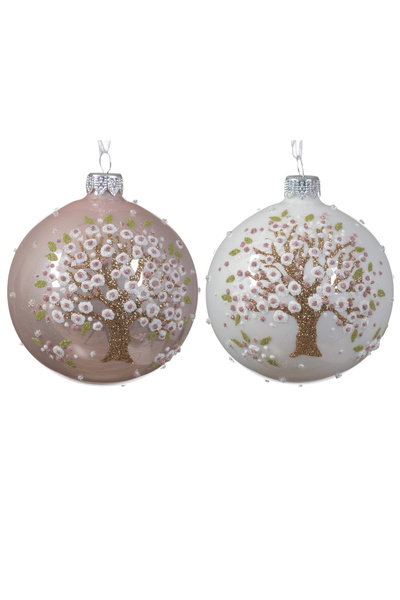BraziPremium Set of 2 Christmas tree baubles Blooming tree, 8 cm, glass