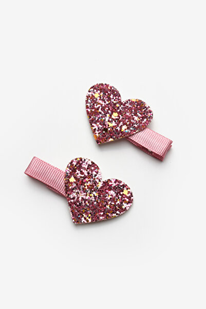 Le Mabelle Pink Glitter Heart Figured 2-Piece Girl's Clip Buckle
