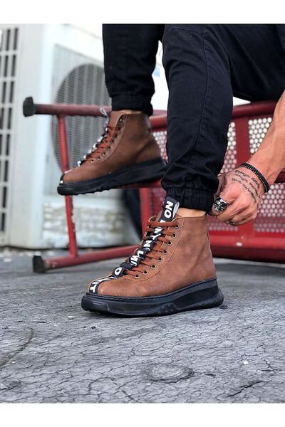 Zapatos حذاء رياضي رجالي من الجلد برباط للاستخدام اليومي طراز WG03 - لون أسمر