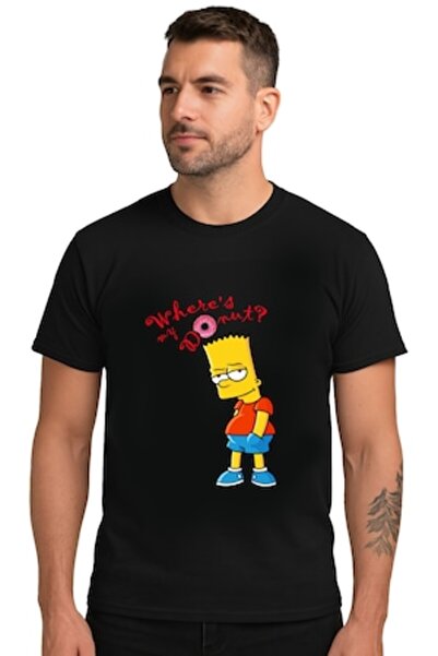 OEM Men's T-Shirt with Bart Simpson and Pink Donut Print, Funny Cartoon, 100%...