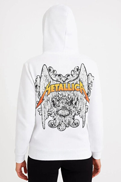 Exbob Metallica Two Thread Hoodie Front and Back Printed Hoodie - White