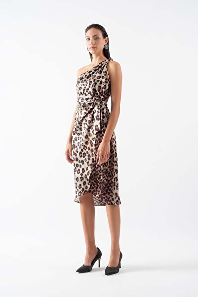 Spazio Felton Tek Omuz Düğümlü Yandan Bağlamalı Kısa Abiye Elbise SİYAH