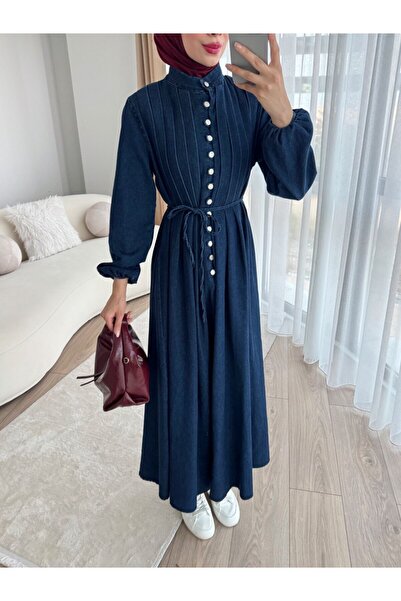 Esre Store 4088 - Rochie din denim cu strasuri, albastru marin