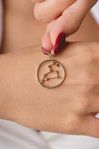 Fiyonk Kuyumculuk 14 Ayar Altın Aslan Burcu Kolye Ucu Burç Yıldız Haritası