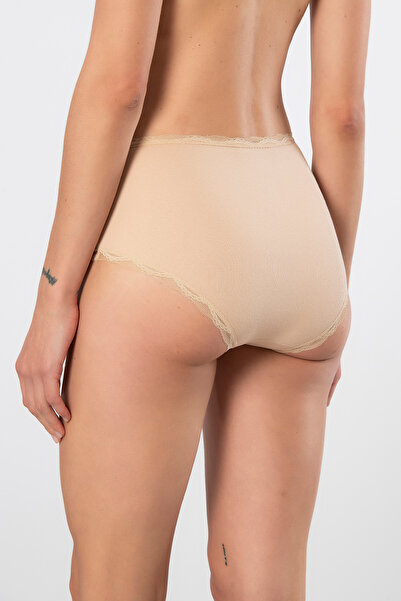 TÜREN 929 Women's Lycra Ribbed Lace High Waist Panties 2-Pack