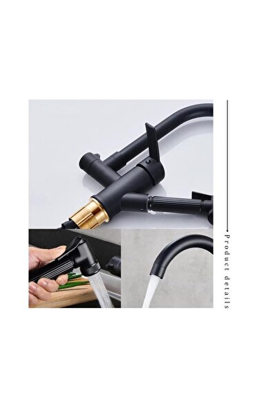 Trendy's Baterie bucatarie pipa lebada si dus extractabil negru mat