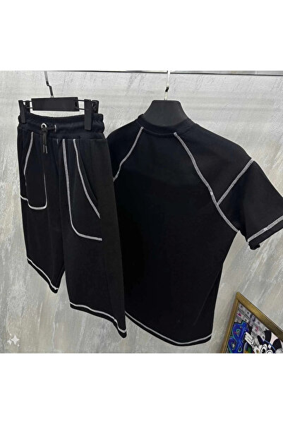 GökTR Unisex Karoyaka Stitched Shorts Set - Black