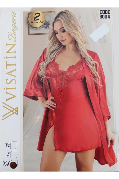 Visatin Lingerie Women's Satin Robe 2-Piece Nightgown Set – Stylish and Comfo...
