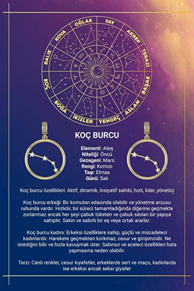 Fiyonk Kuyumculuk 14 Ayar Altın Koç Burcu Kolye Ucu Burç Yıldız Haritası