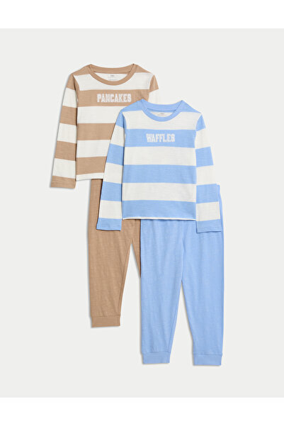 Marks & Spencer 2'li Saf Pamuklu Çizgili Pijama Takımı (1-8 Yaş)