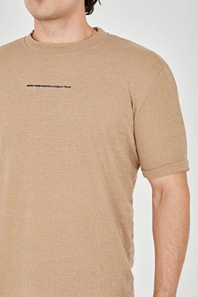 GökTR Unisex Jacquard Fabric Slim Fit T-Shirt - Brown