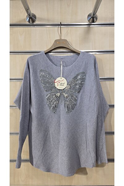 Park Moda Pulover italian cu model fluture cu piatră de perle