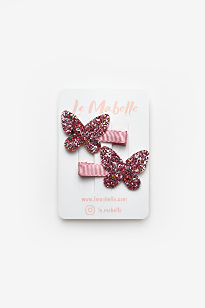 Le Mabelle Pembe Simli Kelebek Figürlü 2'li Kız Çocuk Klips Toka