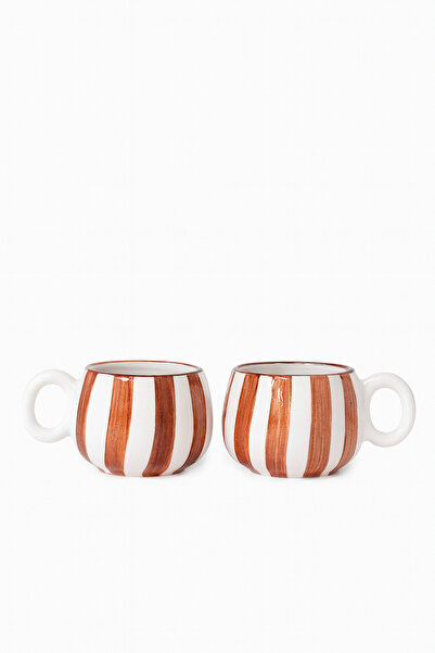 Hausette 2-Piece Thick Striped Ceramic Turkish Coffee Set, Mug, Turkish Coffee Cup, Cup, Mug