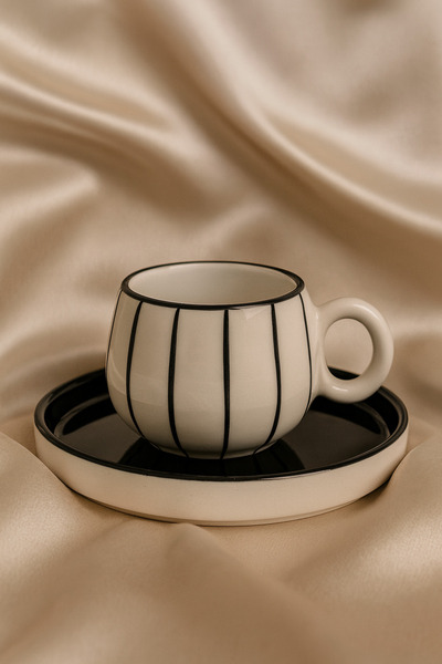 Hausette Single Fine Line Detailed Ceramic Turkish Coffee, Mug, Turkish Coffe...