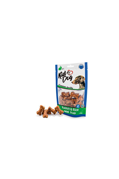 KIDDOG Recompense Pentru Caini, Mini Oase Cu Iepure Si Orez, 80 g, A04820