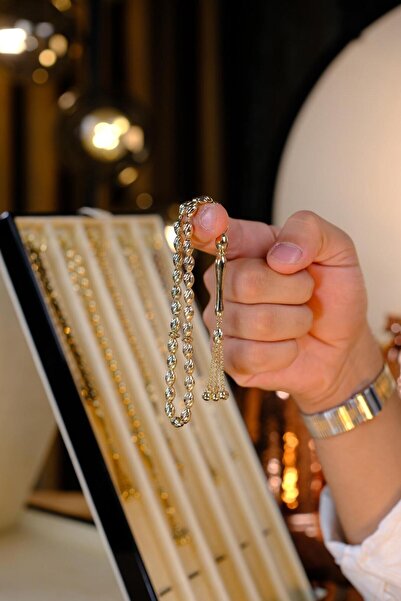 dergah tesbih 14 Ayar Altın Kalem İşçilik Premium Tasarım Tesbih (5,5 x 8,5 mm)