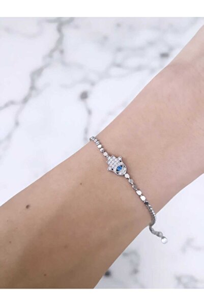 İNİTİUM Stainless Steel Fatma Ana Eli Zircon Stone Crushed Chain Bracelet