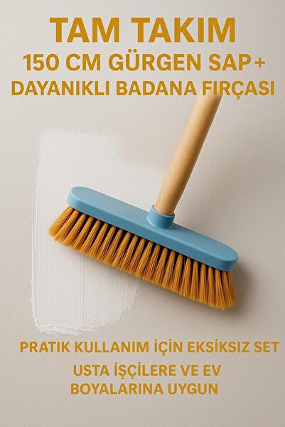MG HOME 4 PARÇA PREMİUM SET Badana Fırça + 150 Cm Kaliteli Ahşap Sap Tavan Kestirme Robot Fırça