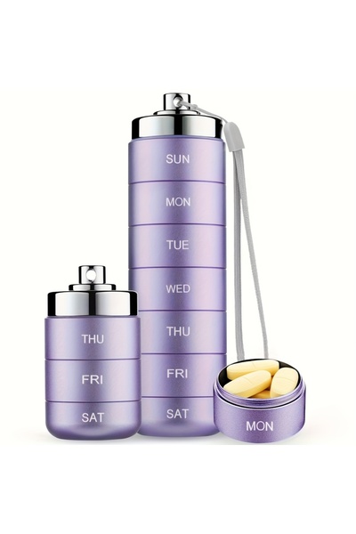 Choice4 منظم حبوب معدني بنفسجي مكون من 7 قطع، قابل للتكديس، محمول، مقاوم للما...