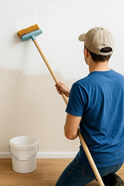 MG HOME 4 PARÇA PREMİUM SET Badana Fırça + 150 Cm Kaliteli Ahşap Sap Tavan Kestirme Robot Fırça