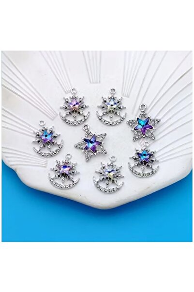 orco ( 4+4= 8 ADET ) YILDIZ AY & KAR TANESİ BEYAZ ALTIN & GÜMÜŞ GÖRÜNÜM TAKI&...