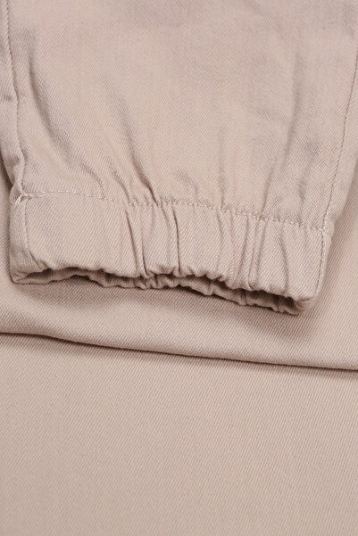 ASG TEKSTİL Dark Beige Color Plain Design Elasticated Cuffs Button Closure Slim Fit Men's Trousers