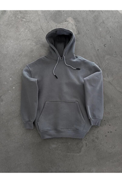 indispensablely Hooded Three Thread Combed Basic Sweatshirt - Dyed Gray -Vlmr