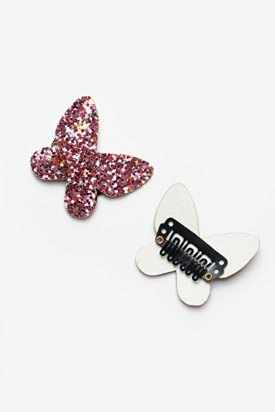 Le Mabelle Pink Glittery Butterfly Figured Hairless Baby Hair Clip Set of 2