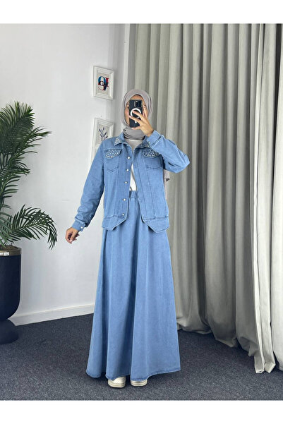 Esre Store 4090 - Kot Tesettür İkili Takım Mavi