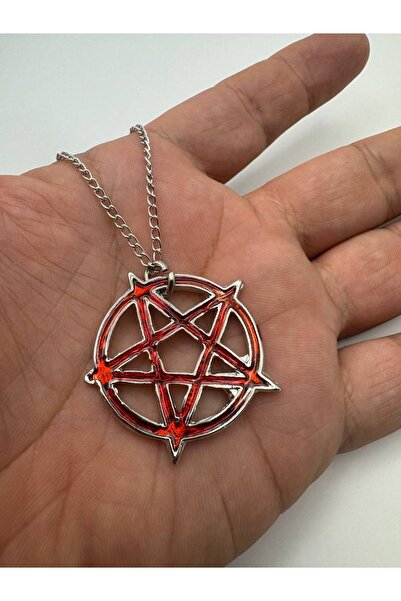 Yuchicly Kırmızı Yuvarlak Pentagram Yıldız Figürlü kadın erkek Kolye – Gotik