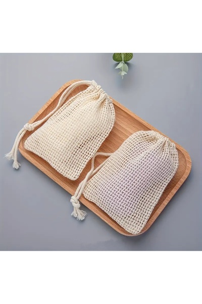 MiniStand مجموعة من 3 أكياس صابون من القطن الطبيعي مقاس 9×15 سم، حامل صابون، ليفة استحمام، إكسسوار حمام