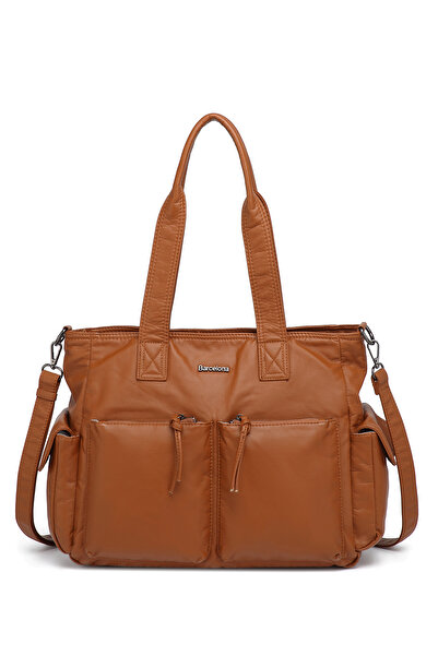 Hüvendo حقيبة كتف نسائية كبيرة متعددة الجيوب بحزام طويل من برشلونة 1927 تان