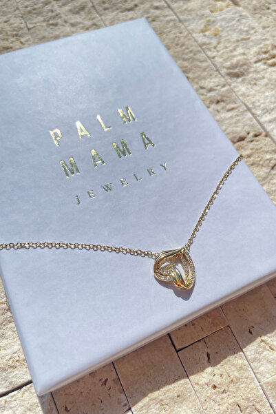 PALM MAMA JEWELRY قلادة من الفولاذ المقاوم للصدأ مع حجر ذهبي على شكل قلب في علبة