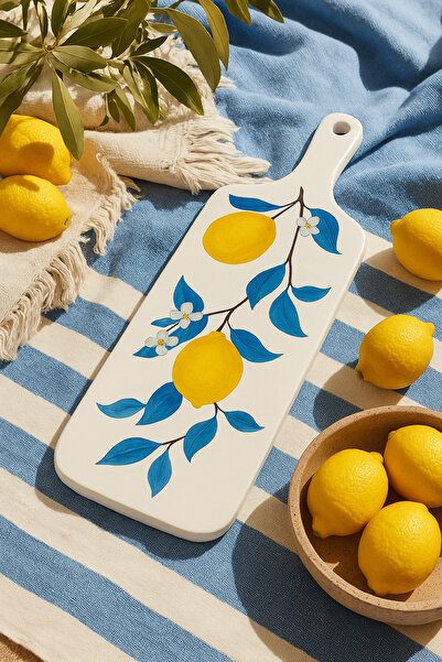 Narizen Home El Yapımı Sunum ve Kesme Tahtası – Limon Desenli