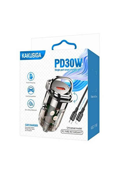 KAKU Încărcător auto (KSC-1190) + cablu Lightning, 1m, PD30W, 1xUSB-C, negru