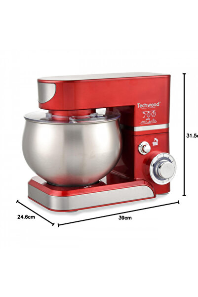 Techwood Planetary mixer TRO-1065, 1000W, 5 liters, 6 speeds,Pulse, ,Red/Stainless steel